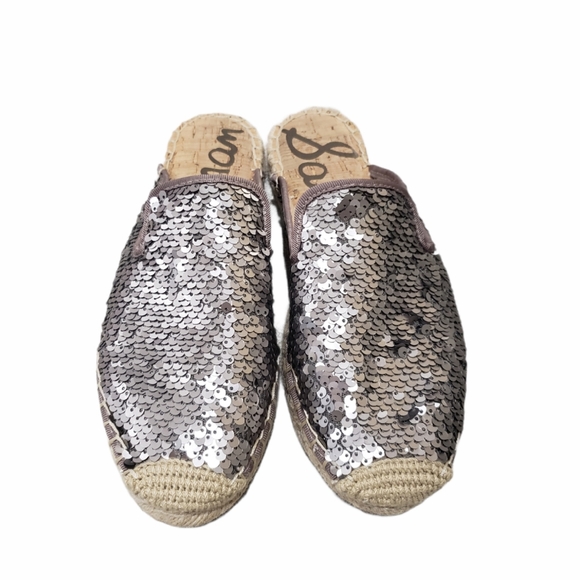 WOMEN'S SAM EDELMAN KERRY MULE ESPADRILLE METALLIC SEQUIN SLIP-ONS SIZE … - Picture 3 of 9